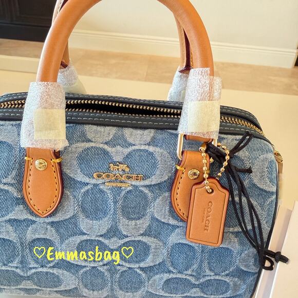 Coach Mini Rowan Crossbody Bag In Signature Denim CDQ36 denim/Gold/Indigo - Picture 16 of 16